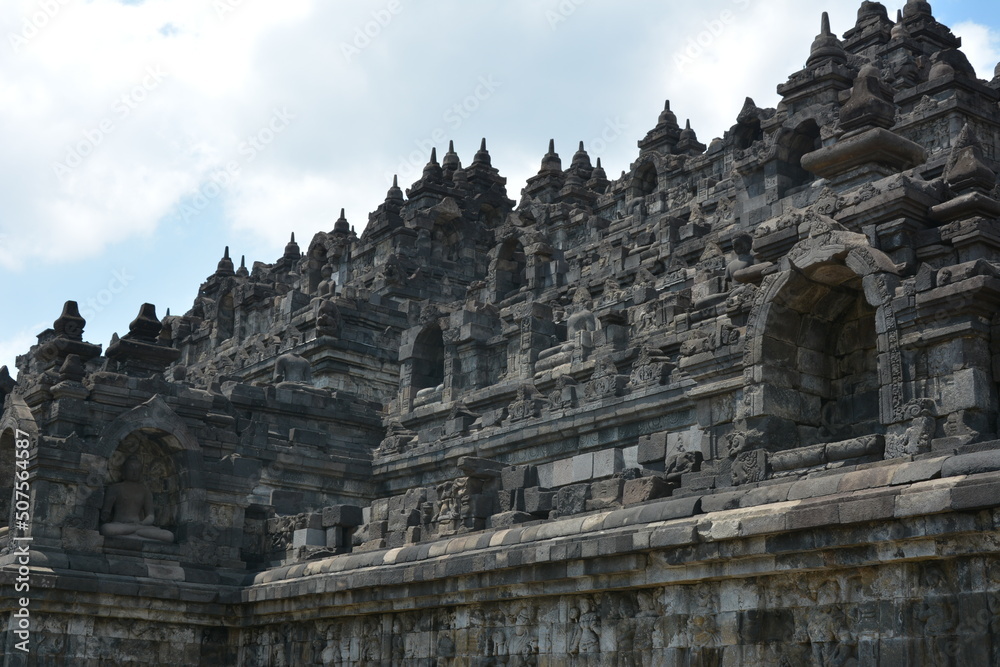 The ancient ruins of the Borobudur temple on the island of Java in Indonesia