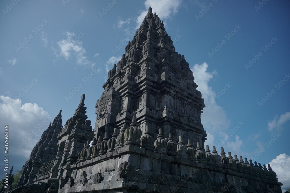 close view of Prambanan Temple on the island of Java, View of Prambanan Temple Complex, Yogyakarta, Historical buildings from the Majapahit era: Central Java, Indonesia