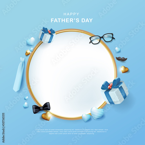 fathers day greeting card background layout in circle golden frame
