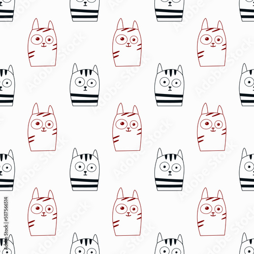 Seamless pattern with cat faces. Funny surprised kittens.Design for kid textile,paper goods,wrapping paper.