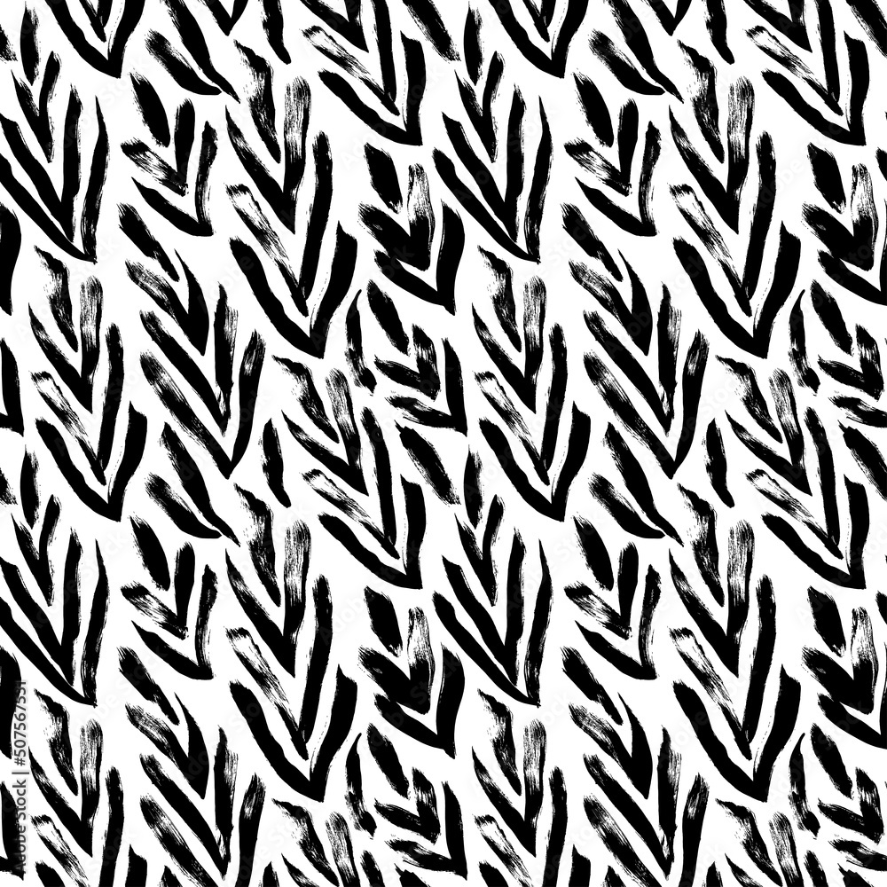 Grunge ornament with bold black leaves. Modern vector seamless pattern. Graphic ornament with black long leaves. Foliage vector background. Tropical monochrome pattern. Botanical grunge elements. Grunge ornament with bold black leaves. Modern vector seamless pattern. Graphic ornament with black long leaves. Foliage vector background. Tropical monochrome pattern. Botanical grunge elements.