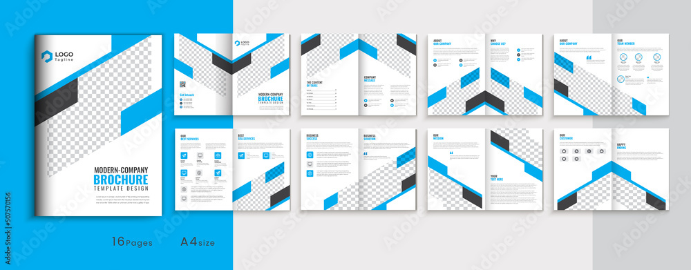 16 pages business profile, modern blue and black combination bi-fold ...