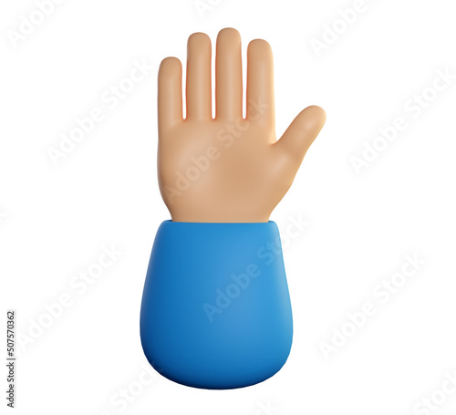 Human hand palm. Five fingers gesture. Welcome, hello, greeting or goodwill concept. Realistic 3d high quality render isolated on white background.