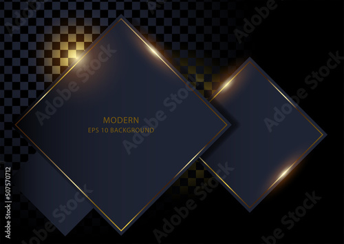 Dark abstract squares background with golden lines