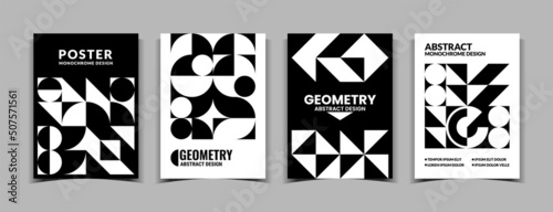 Bauhaus pattern. Monochrome architecture poster with abstract design for catalog and magazine. Modernism style. Geometric shapes. Brochure black and white covers set. Vector illustration