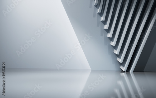 Fototapeta Naklejka Na Ścianę i Meble -  Empty white room with geometric structure, 3d rendering.