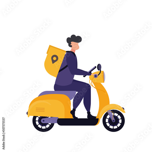 A man on a moped. Delivery concept. Isolated. Vector.
