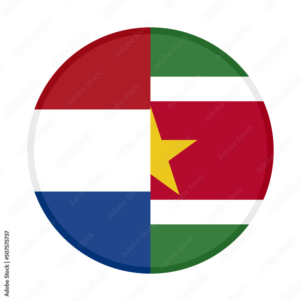 round icon of netherlands and suriname flags. vector illustration isolated on white background round icon of netherlands and suriname flags. vector illustration isolated on white background