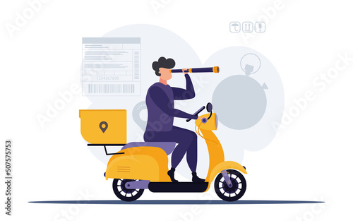 Guy on a moped. Delivery concept. Good for presentations  websites and applications. Vector.