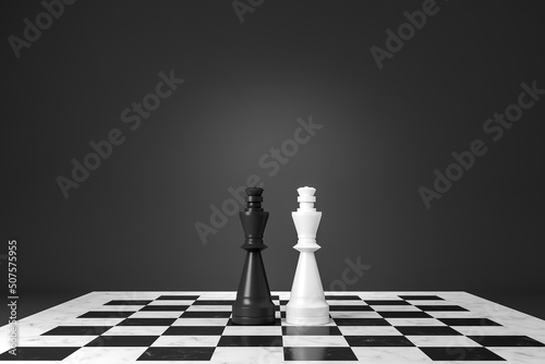 Fototapete Chess board with two figures, competition. Copy space