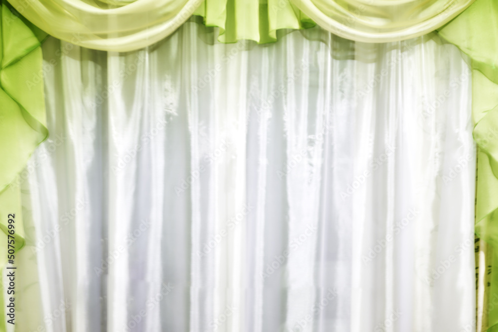 curtains on the window white background with green frame