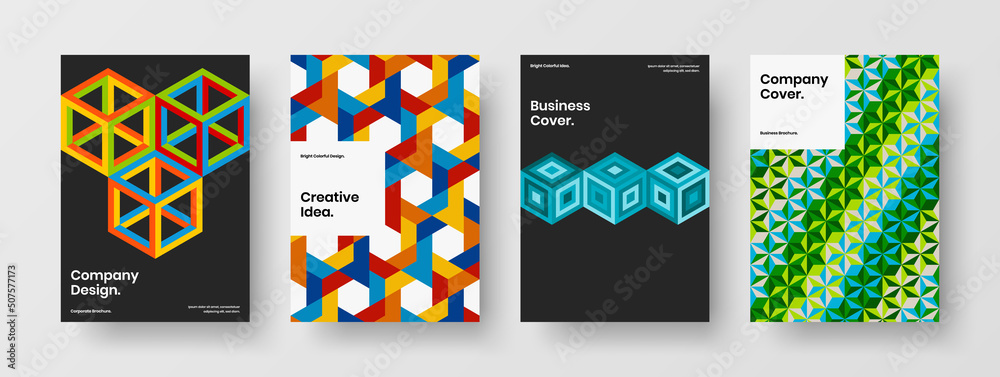Simple handbill A4 vector design layout set. Creative mosaic shapes book cover illustration composition.