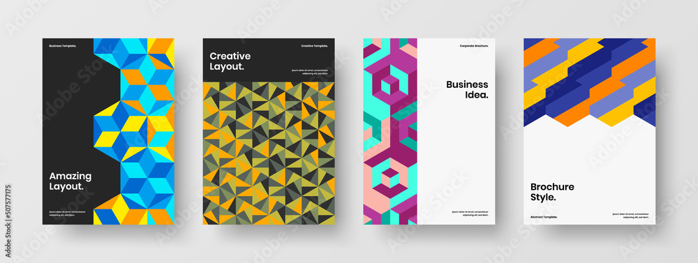 Original journal cover vector design illustration bundle. Premium mosaic shapes pamphlet concept collection.