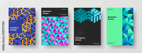 Isolated geometric tiles company identity layout collection. Creative pamphlet design vector concept composition.