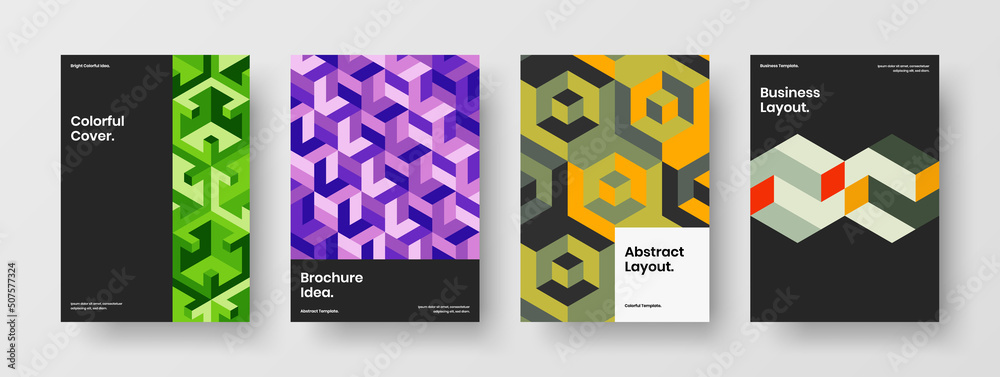Clean geometric pattern annual report template collection. Modern postcard A4 design vector concept set. Clean geometric pattern annual report template collection. Modern postcard A4 design vector concept set.