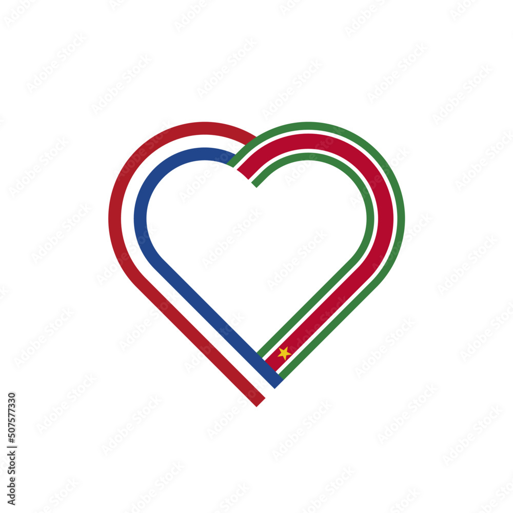 unity concept. heart ribbon icon of netherlands and suriname flags. vector illustration isolated on white background unity concept. heart ribbon icon of netherlands and suriname flags. vector illustration isolated on white background