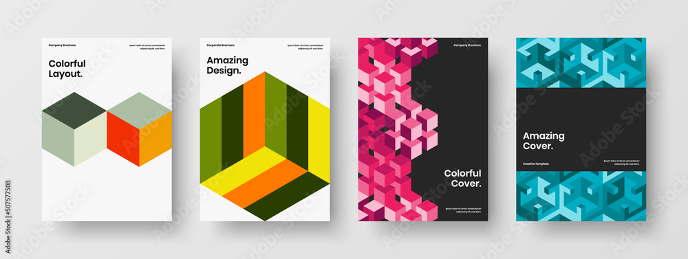 Creative booklet design vector template bundle. Unique mosaic pattern pamphlet layout set.