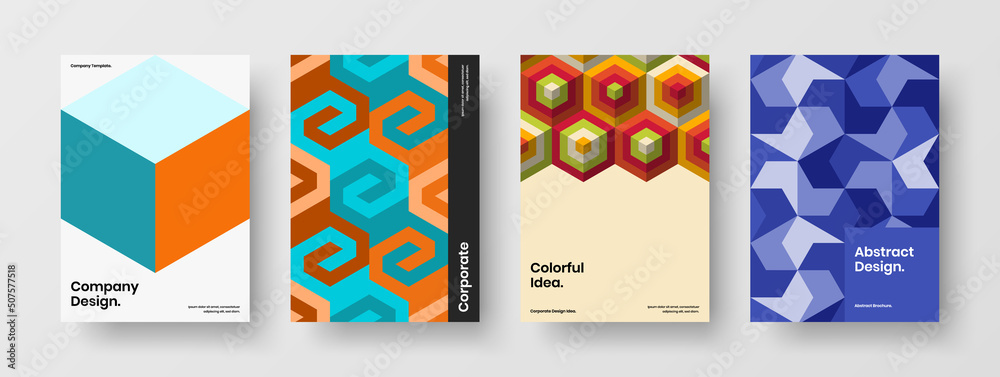 Isolated mosaic tiles cover template set. Vivid company identity A4 vector design illustration bundle.