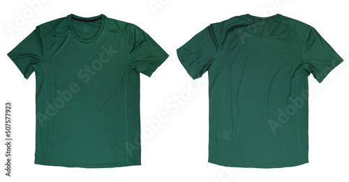 Foto Dark green running shirt mockup on white background
