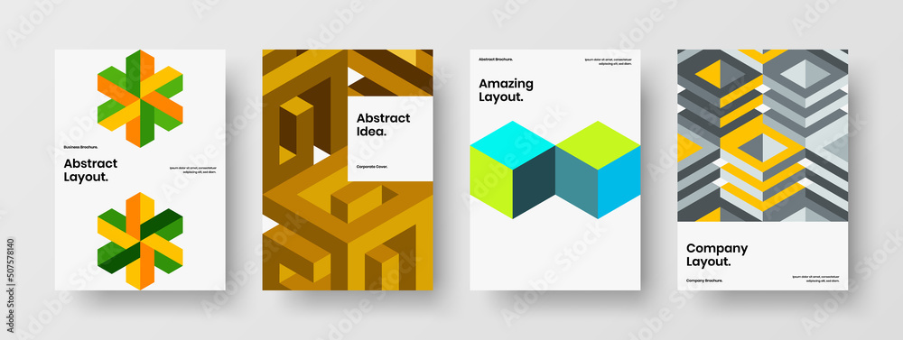 Amazing geometric shapes poster concept bundle. Creative catalog cover A4 design vector illustration collection.