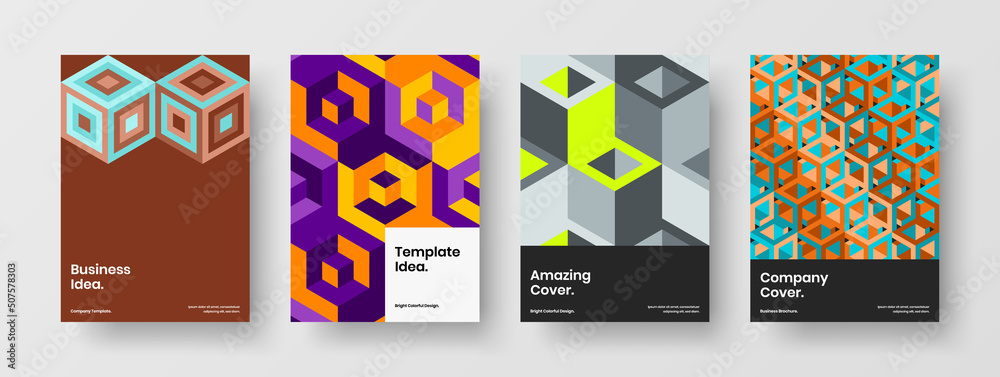 Isolated mosaic pattern booklet template set. Bright journal cover vector design layout composition. Isolated mosaic pattern booklet template set. Bright journal cover vector design layout composition.