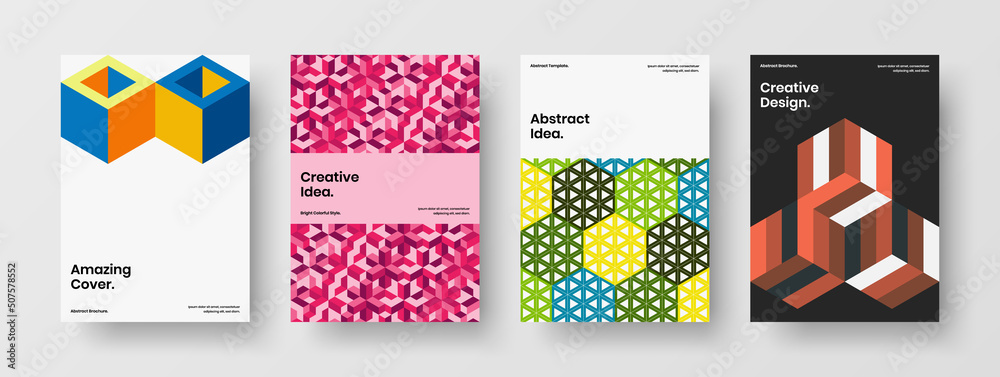 Original geometric pattern front page layout bundle. Abstract book cover A4 vector design illustration composition.