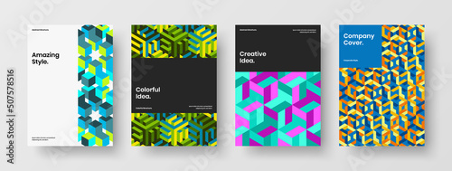 Creative geometric shapes corporate identity illustration bundle. Premium book cover design vector layout set.