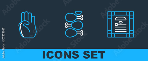 Set line India constitution day, Indian symbol hand and Tandoori chicken icon. Vector