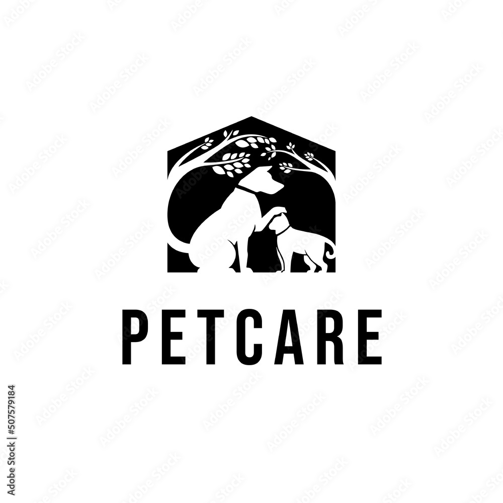 Pet care with dog and cat symbol logo design template