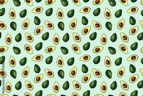 Green avocado fruit pattern collage illustration background textile design
