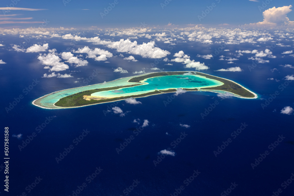 Aerial Tupai heart Island Bora Bora French Polynesia Stock Photo