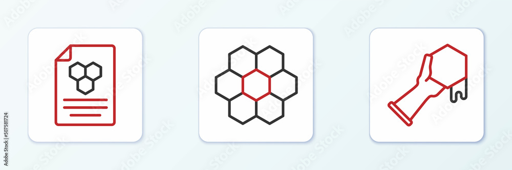 Set line Honeycomb and hand, and icon. Vector Set line Honeycomb and hand, and icon. Vector