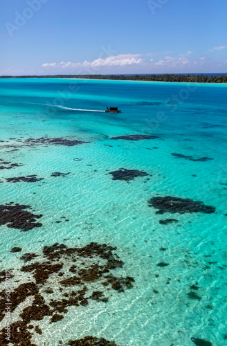 Aerial Bora Bora Island Tahiti South Pacific coastline © Spotmatik