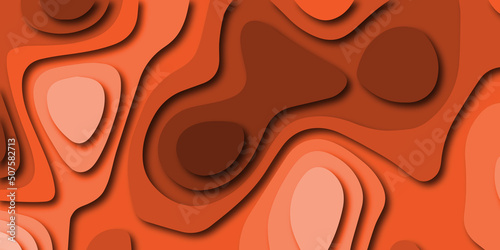 Luxury orange abstract papercut background with 3d geometry circles. Orange paper cut banner with 3D slime abstract background and orange waves layers.