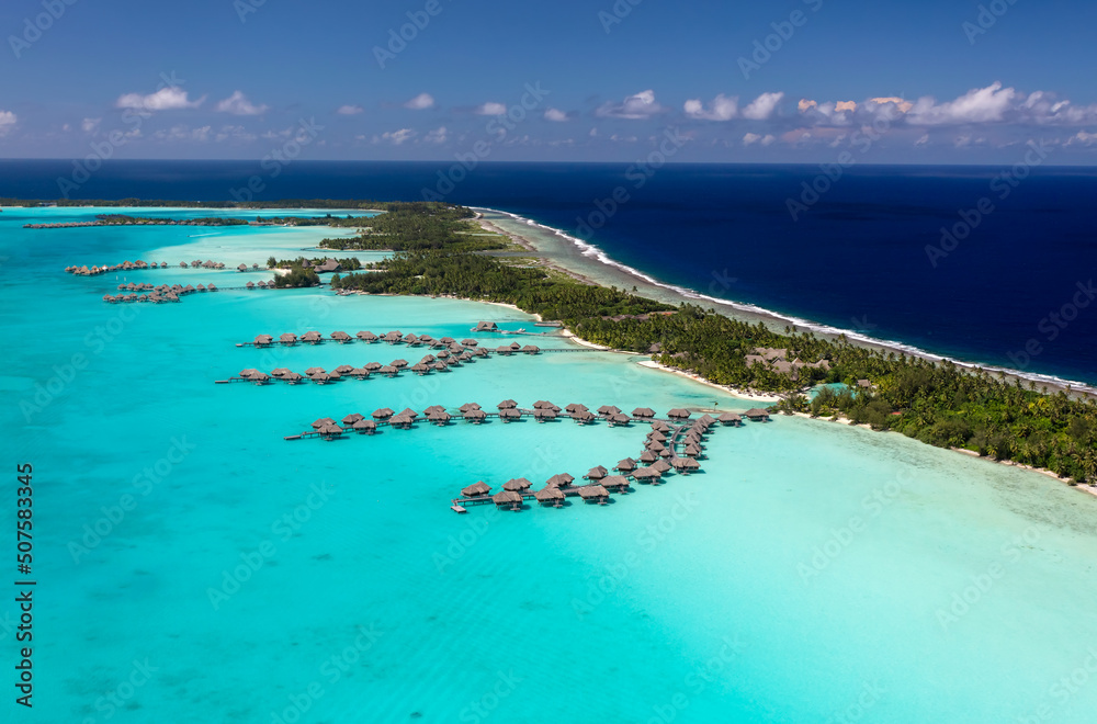 Aerial Bora Bora a luxury Overwater Bungalows resort