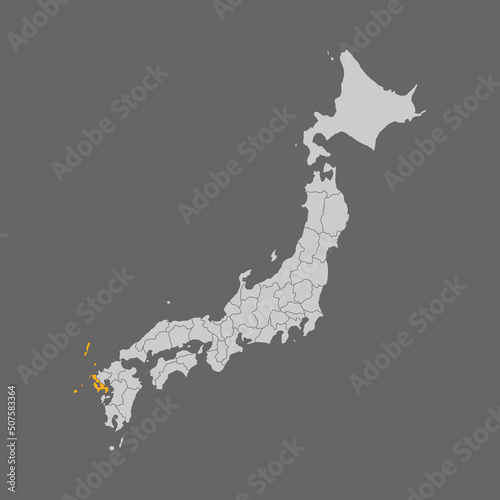 Nagasaki prefecture highlight on the map of Japan