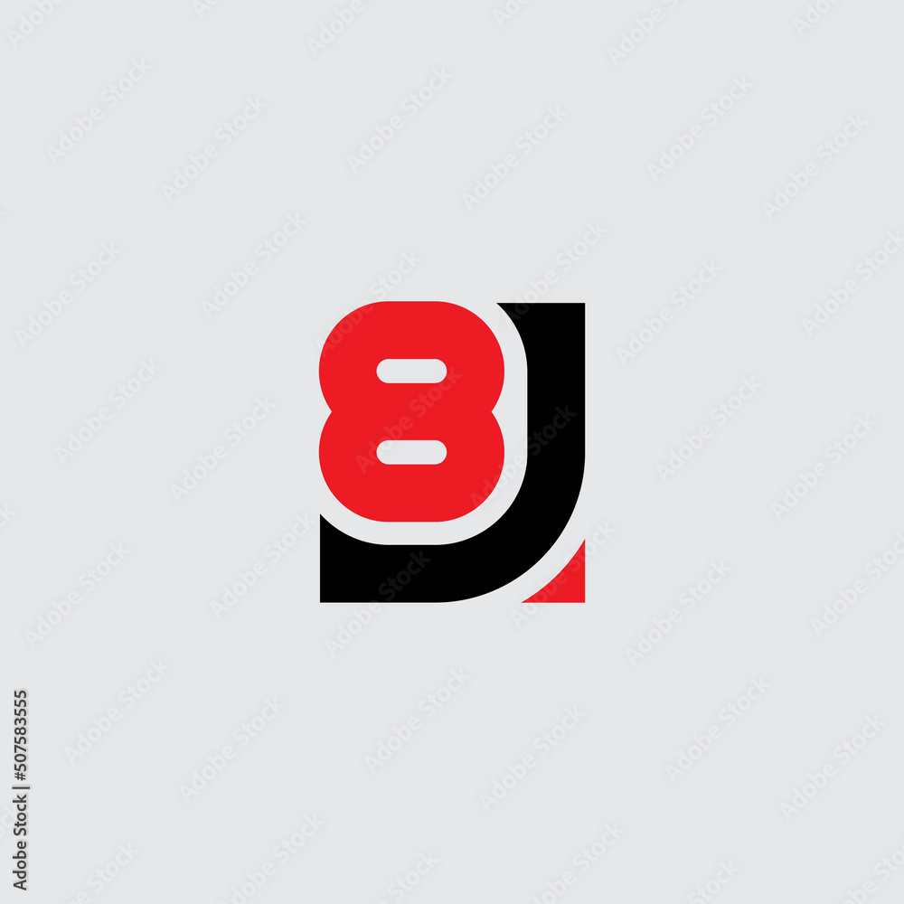 Letter J and number 8 - logo. J8 or 8J - logotype. Design element or icon with number eight. Letter J and number 8 - logo. J8 or 8J - logotype. Design element or icon with number eight.