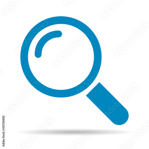 Magnifying glass icon shadow, zoom find focus symbol, loupe web equipment sign vector illustration