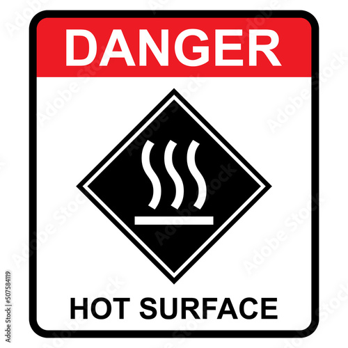 Hot surface icon, safety graphic information symbol, risk notice attention mark, caution vector design