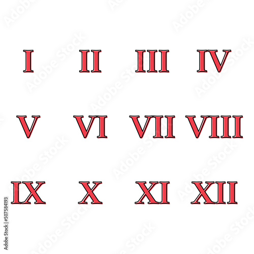 Set of roman numeral number icon, letter typography style sign, mathematics alphabet icon vector illustration