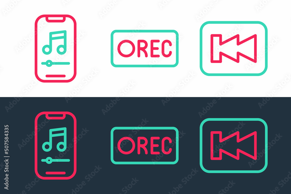 Set line Rewind button, Music player and Record icon. Vector Set line Rewind button, Music player and Record icon. Vector