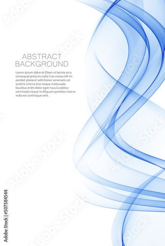 Abstract smooth blue transparent wave vector. Flow curve blue motion illustration. Blue smoke or liquid design.