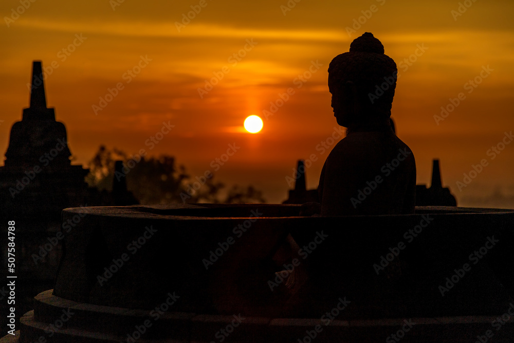 Borobudur at sunrise a Landmark Asian Java monument
