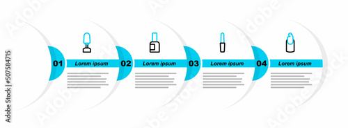 Set line Broken nail, Nail file, Bottle of polish and Milling cutter for manicure icon. Vector