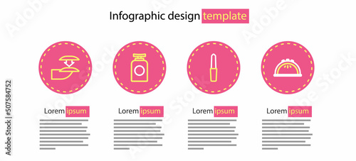 Set line Nail file, Manicure lamp, Tube of hand cream and False nails icon. Vector