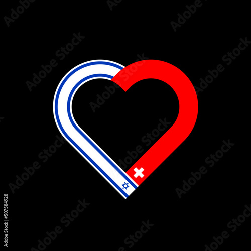 unity concept. heart ribbon icon of israel and switzerland flags. vector illustration isolated on black background