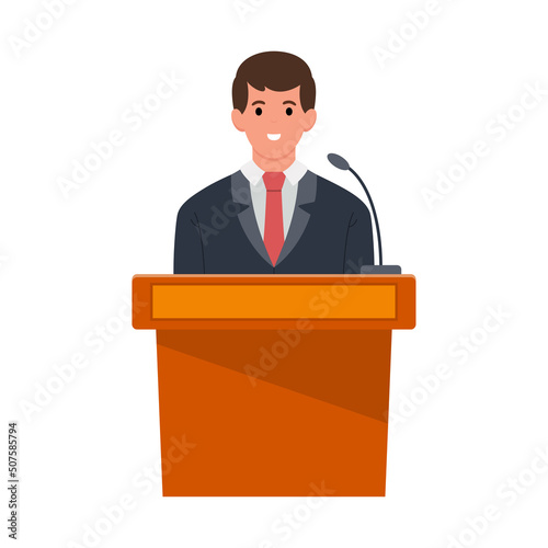 businessman giving a talk on the podium