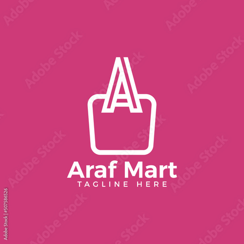 Letter A shop and mart logo with bag icon for e commerce and store logo