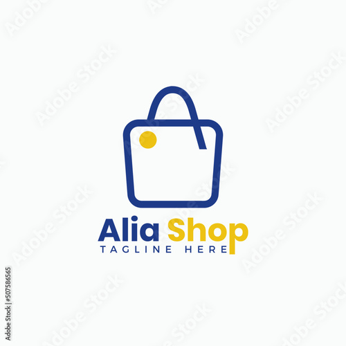 Letter A shoping logo with bag and dot icon for e commerce and store logo