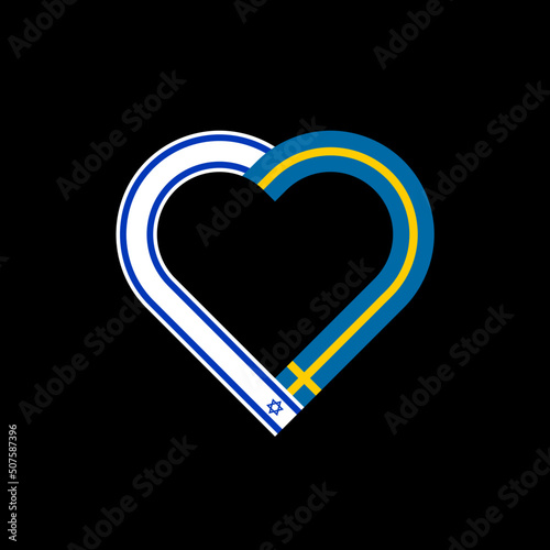 unity concept. heart ribbon icon of israel and sweden flags. vector illustration isolated on black background